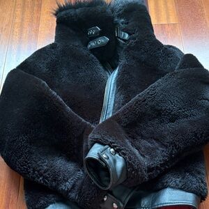 Blank NYC Black Shearling Bomber Jacket